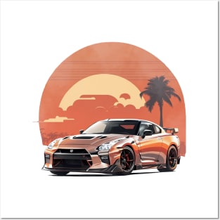 Vintage Summer Nissan GTR Beach Sunset sports car Posters and Art